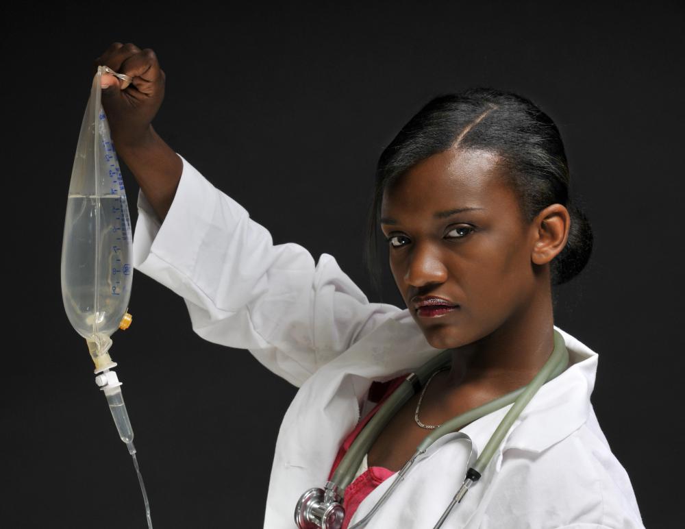 An I.V. solution bag can be used to dispense drugs to a patient over a period of time.