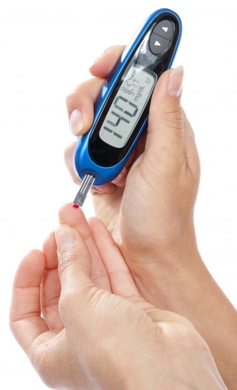 A small meter can be used to determine how much glucose is in your blood.