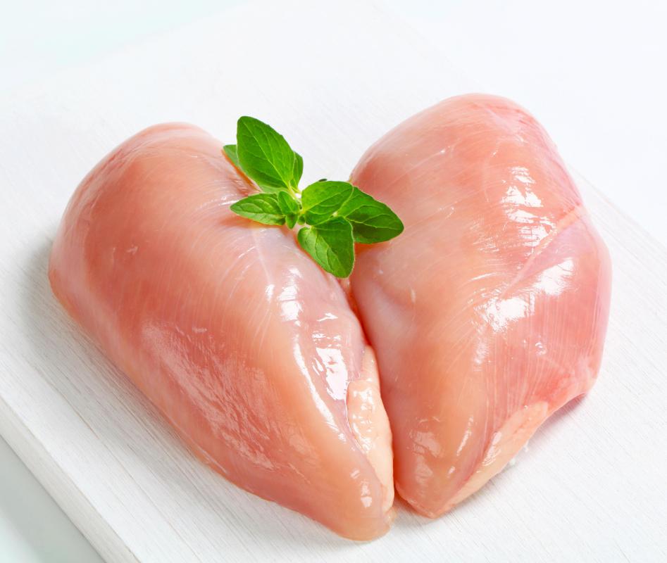 Skinless chicken breasts can be baked or grilled as part of a low-fat diet.