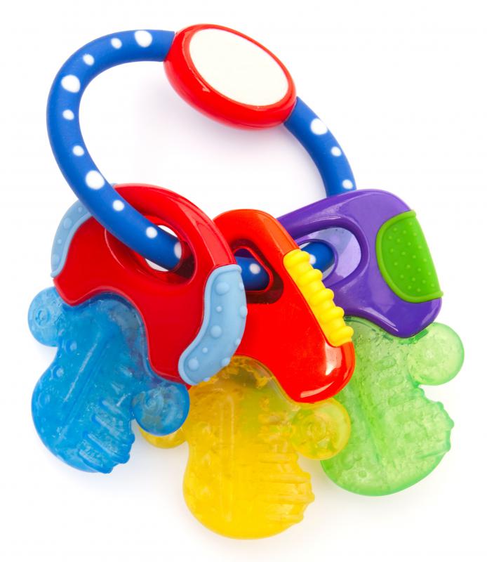 A teething ring helps relieve a baby's discomfort while his teeth grow in.