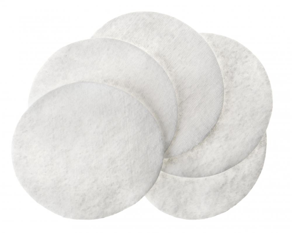 Cotton wool cut into circular pads.