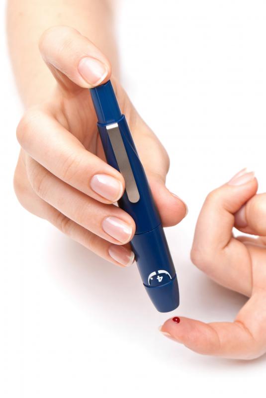 Serum glucose can be tested with a finger prick test.