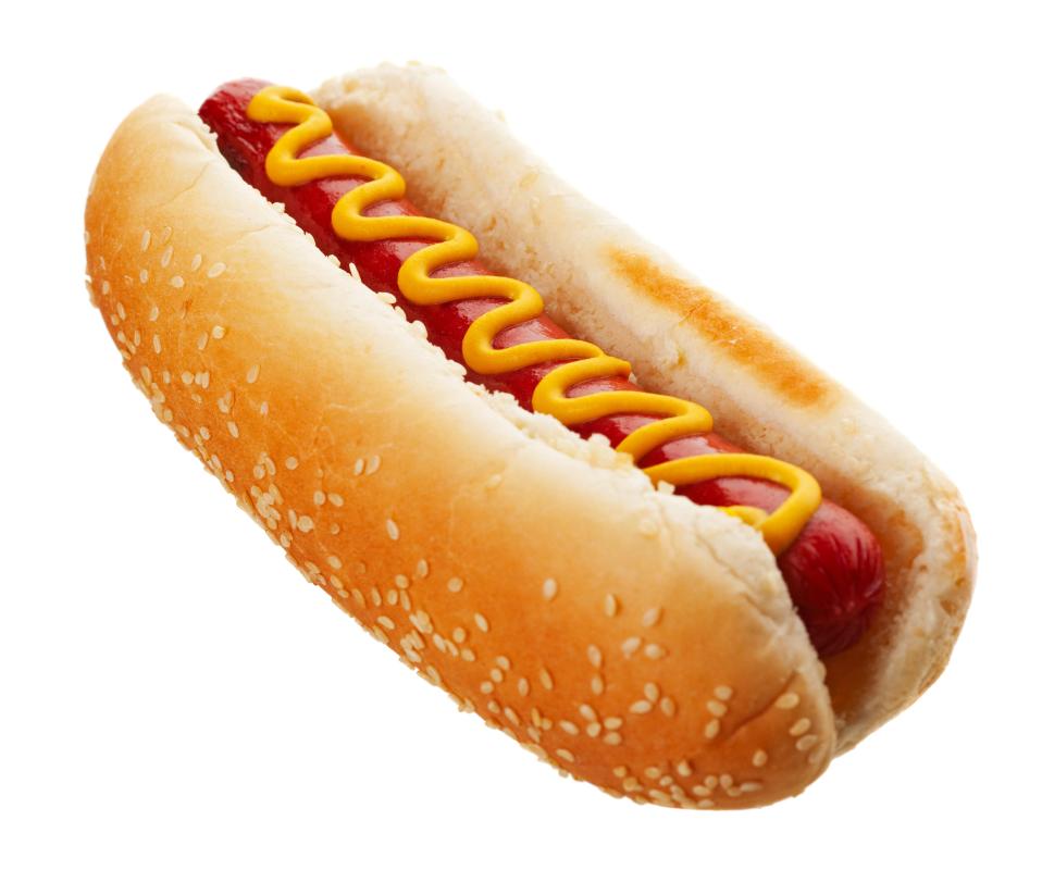 Foods that are high in fat and spices, like a hot dog with mustard, should be avoided by people with gastritis.