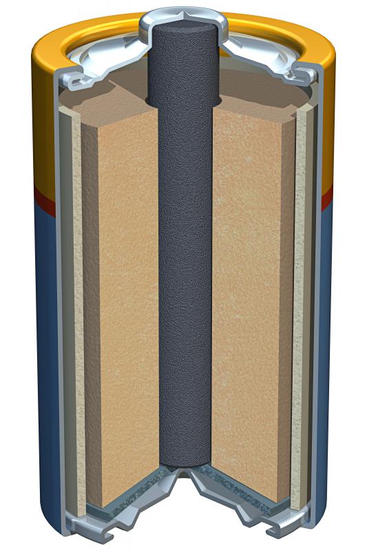 A dry cell battery made with ammonium chloride.