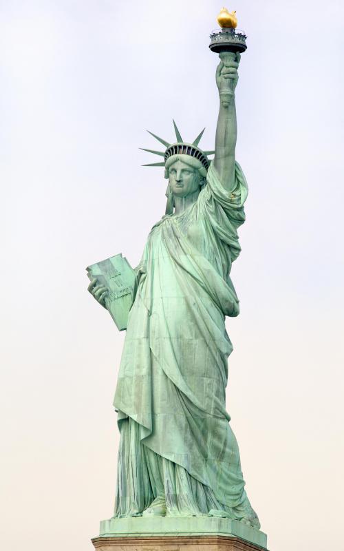 The Statue of Liberty appears green because it is made out of copper.