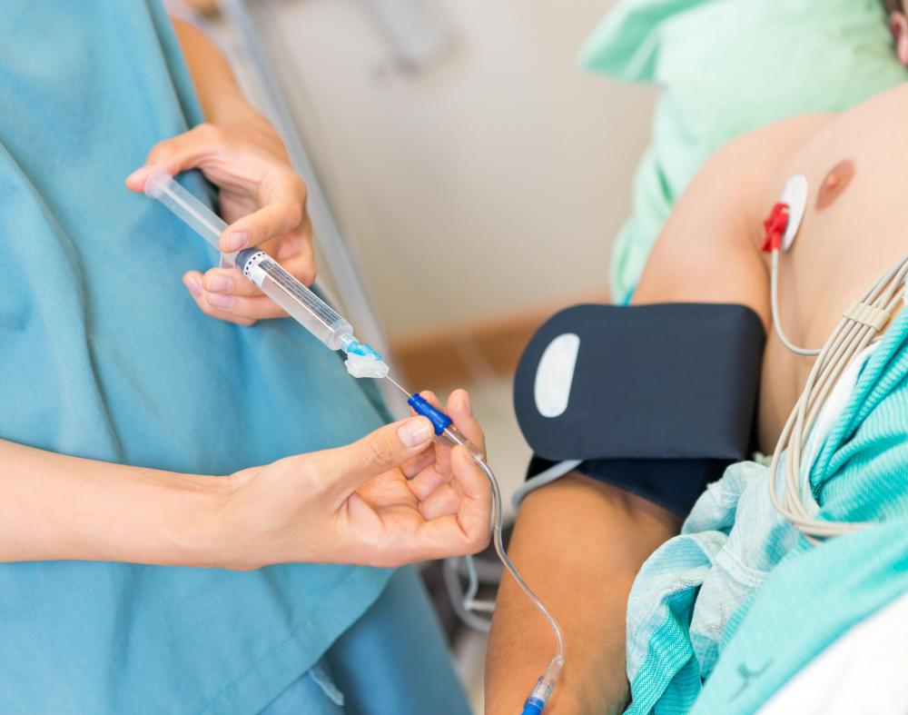 A fluid bolus is administered through an intravenous line.
