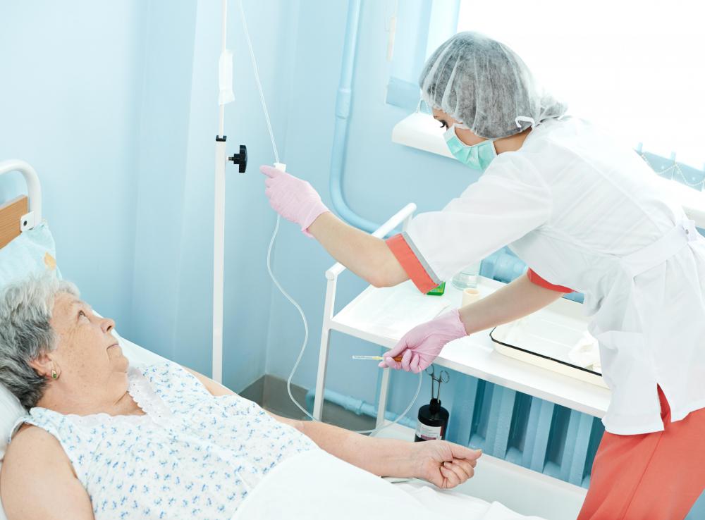 A saline solution may be administered intravenously to patients suffering from dehydration.