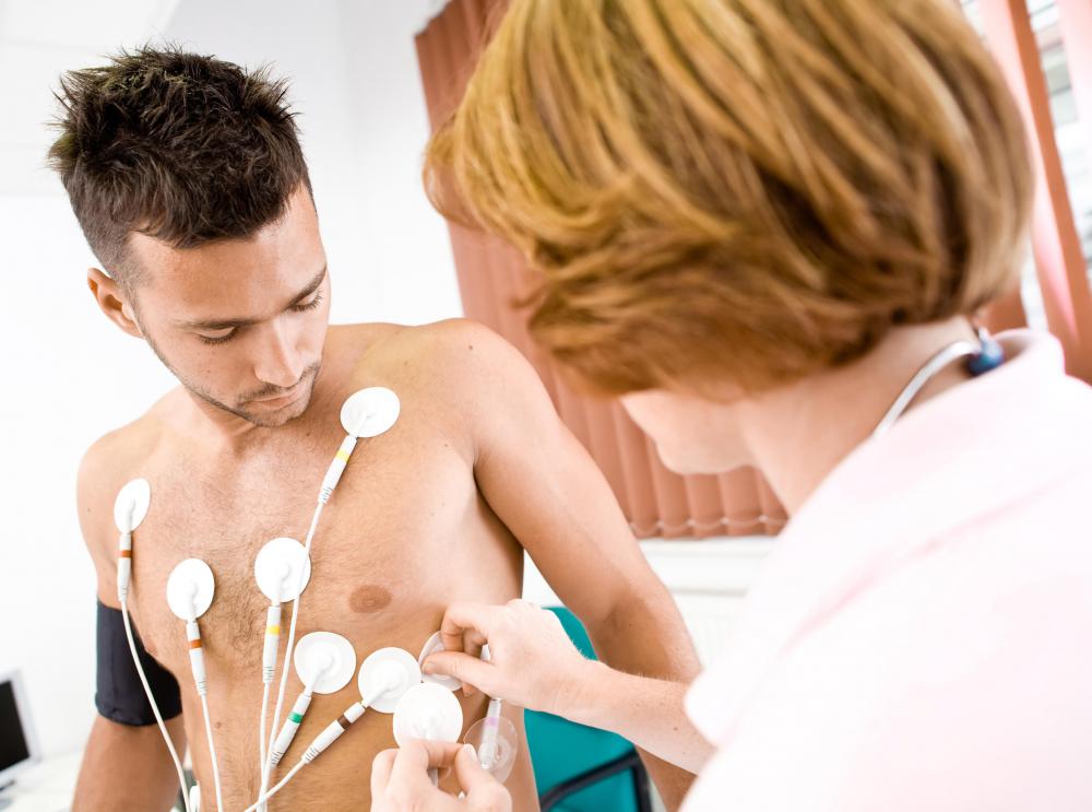 An EKG uses electrodes to graph the heart's function.