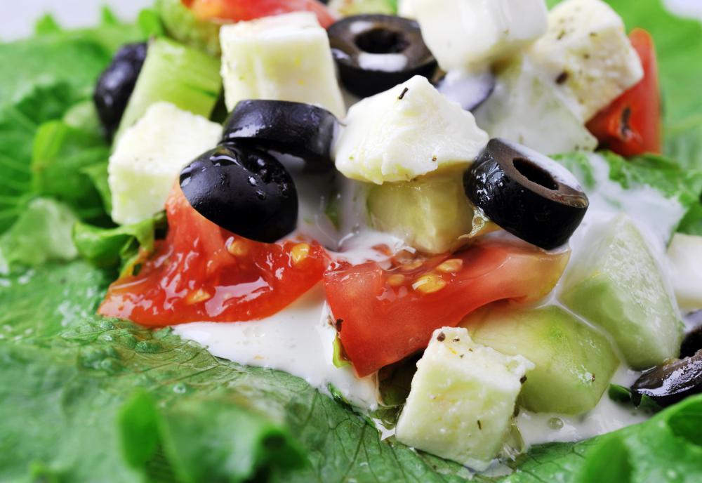 Greek salad with cucumbers, feta, and tomatoes.