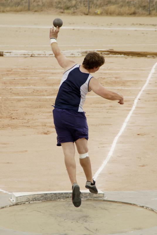 Shot put throwers use their body weight to increase the distance they can throw weights.