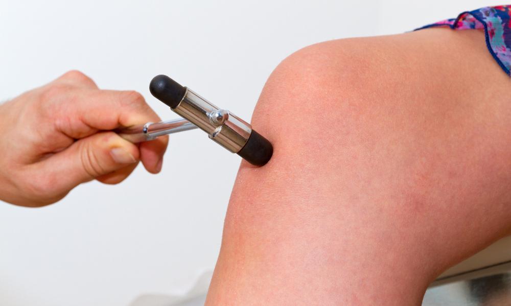 Reflexes are checked during a health appraisal.