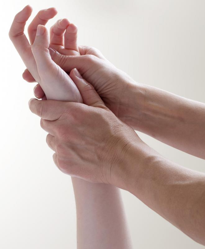 Reflexology is often practiced on the hands as well as the feet.