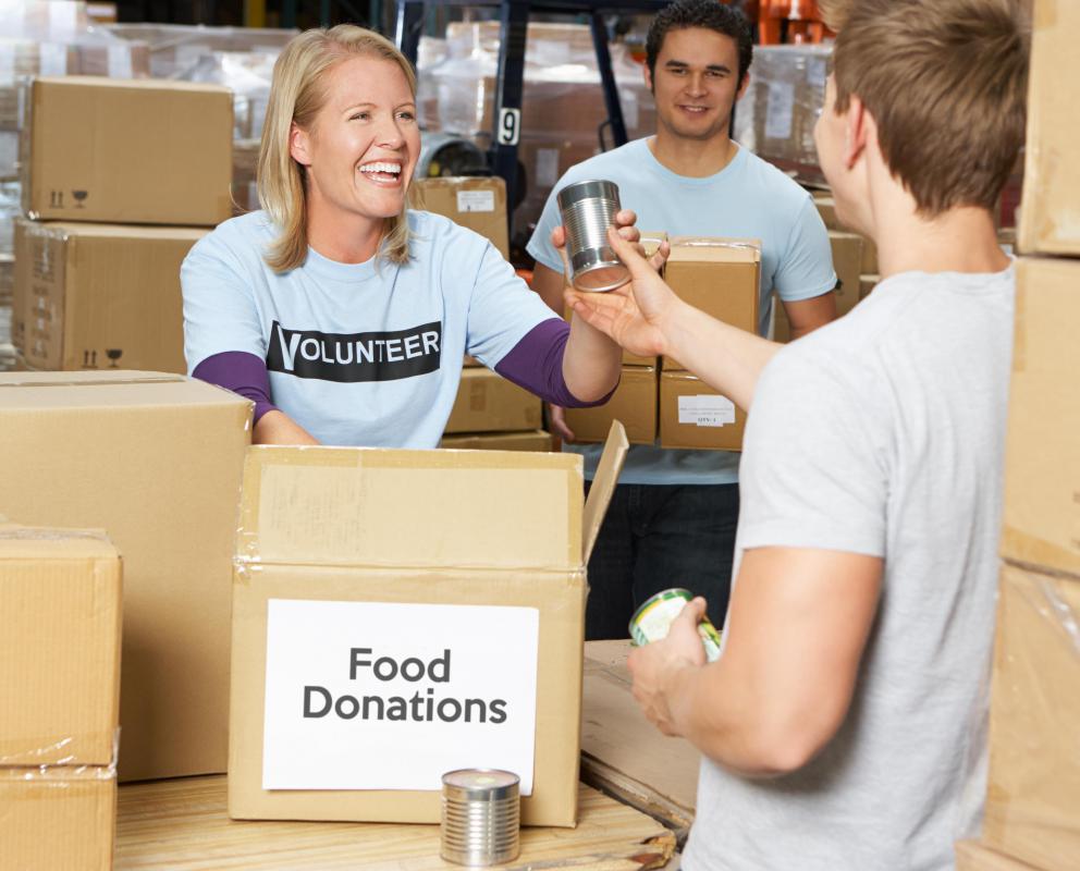 Non-perishable items are donated during a food drive.