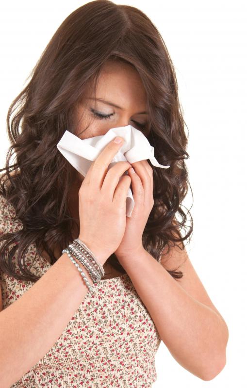 A woman with a runny nose.