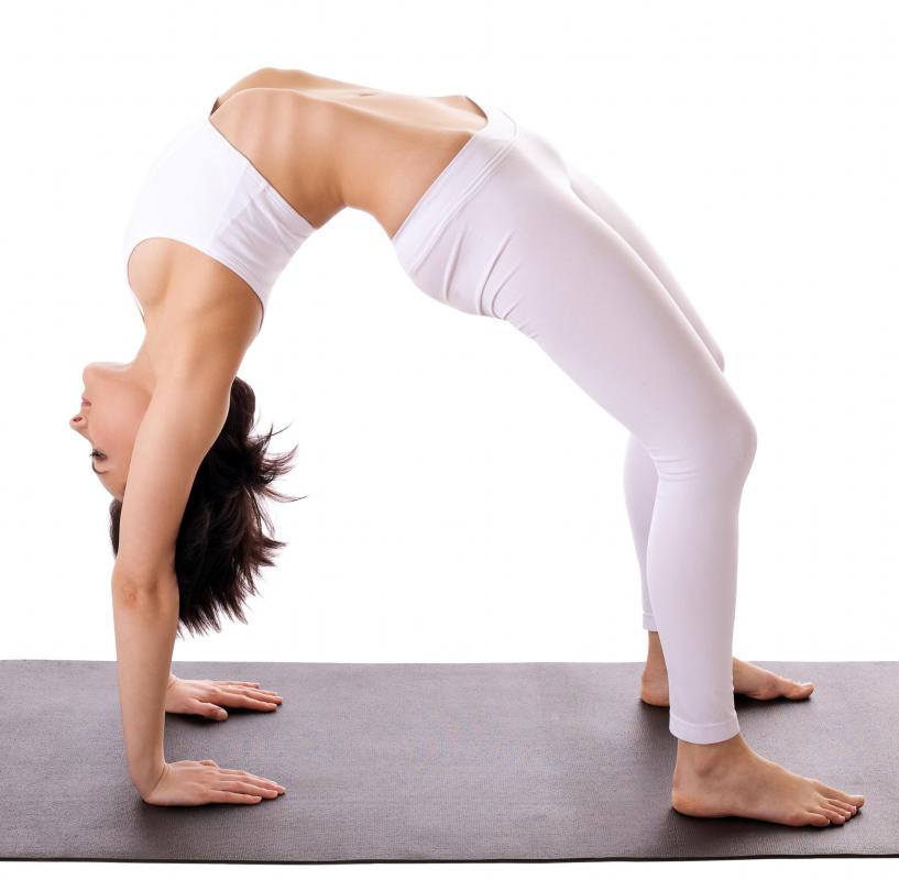 A woman doing yoga.