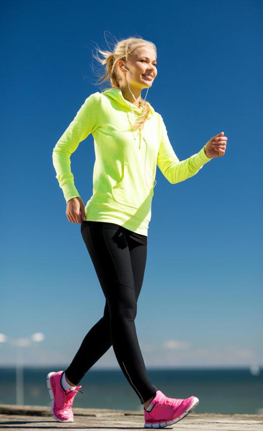 Fitness walking helps to burn calories.