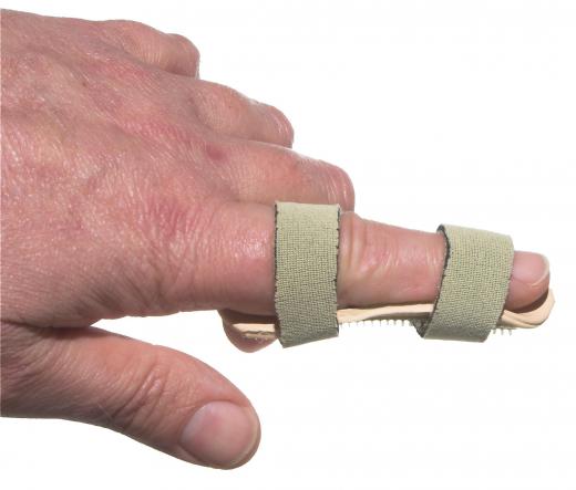 A person wearing a finger splint.